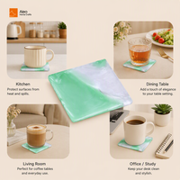 Sous-verres carrés perlés verts personnalisés Aleo, tapis antidérapants en résine pour boissons, design moderne pour la maison et la cuisine, isolation thermique