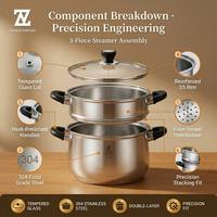 Casserole vapeur innovante en acier inoxydable 304 avec bec verseur et design de vidange facile – Marmite fonctionnelle pour la maison moderne