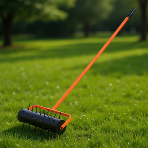 Aireador manual para césped de 17 pulgadas, naranja y negro, herramienta de jardín rodante para airear el suelo y mejorar su salud. - Product Image 2