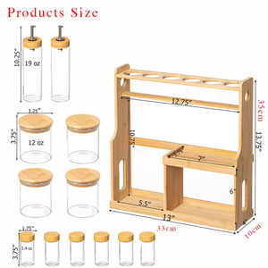 Estante de Almacenamiento de Vidrio de Doble Nivel con Tapas de Bambú para Encimera de Cocina, Venta al por Mayor - Product Image 4
