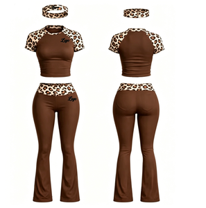 Conjunto de 2 Piezas de Ropa de <span class=keywords><strong>Verano</strong></span> para <span class=keywords><strong>Mujer</strong></span> con Estampado de Guepardo, Camiseta de Manga Corta con Estampado de Leopardo y <span class=keywords><strong>Pantalones</strong></span> Ajustados Acampanados - Product Image 1