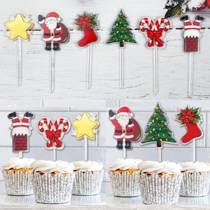 Set di 6 Topper <span class=keywords><strong>per</strong></span> Cupcake Natalizi in Acrilico Riutilizzabili ed Ecologici con Stampa UV, Accessori <span class=keywords><strong>per</strong></span> Decorazione Torte Natalizie - Product Image 2