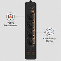 Multiprise de recharge rapide USB-C PD 4 voies Schuko en cuivre et laiton noir avec logo personnalisé, 10A IP44 ABS, vente en gros