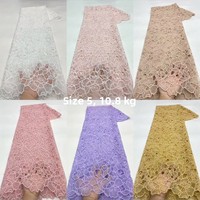Kain Brokat Bordir Jala Modern Gaya Afrika Merek JS Baru, Poliester Larut Air Motif Bunga untuk Gaun Pengantin Formal