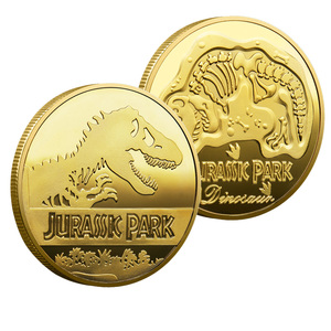Koin Peringatan Logam Berlapis Tema Jurassic Park Gaya Emas Pola Dinosaurus 3D Koleksi Kustom Ornamen - Product Image 1