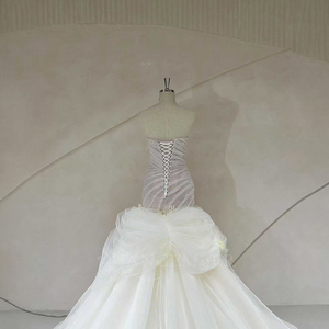 Spjy013 Elegant Ivory Satin Bridal <b>Gown</b> Ruched Bodice Beaded Tulle Mermaid Ball <b>Gown</b> Sweetheart Neck Watteau Train Wedding Dress - Product Image 5