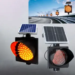 สัญญาณไฟจราจร LED พลังงานแสงอาทิตย์ไฟกระพริบ15W สีเหลือง, IP55 DC12V กลางแจ้งกันน้ำได้ป้ายถนนพลังงานแสงอาทิตย์