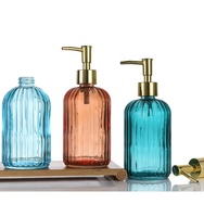 Vorrätige Bunte 400ml Flüssigseifenspender-Flasche Luxuriöse Glas-Shampooflasche mit Goldpumpe Siebdruck Gesichtsreiniger