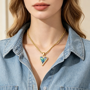 Minimalist Luxury Pointed Heart Shell <b>Charm</b> <b>Necklace</b> CZ Border Setting Stainless Steel Twisted Rope Chain Women - Product Image 5