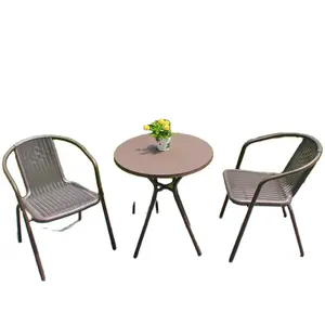 Easy — ensemble table et chaises en rotin, ensemble trois pièces pour loisirs d'extérieur, balcon