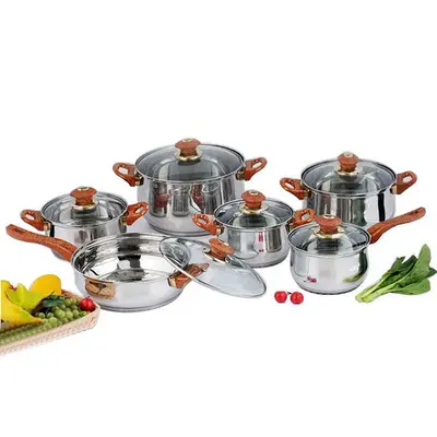 Pot Set Kettle Milk Pot Soup Pot Pan 12 Piece Cookware Set Factory Wholesale Thickened Stainless Steel New Home Cooking Support