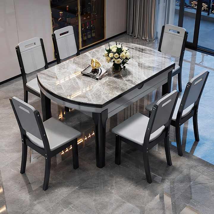 Home furniture modern dining room extendable dining table set 6 seater