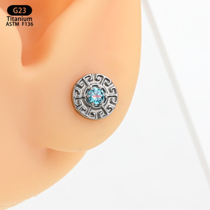 <b>Titanium</b> <b>Stud</b> Earrings 7mm Round Geometric Design Prong Set Crystal Piercing Jewelry For Daily Wear - Product Image 3