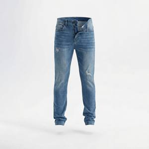 Nouvelle tendance, jeans slim fit bleu moyen pour homme, légèrement délavé, déchiré, pantalon en denim, streetwear urbain tendance, pantalon pour homme, doux - Product Image 1