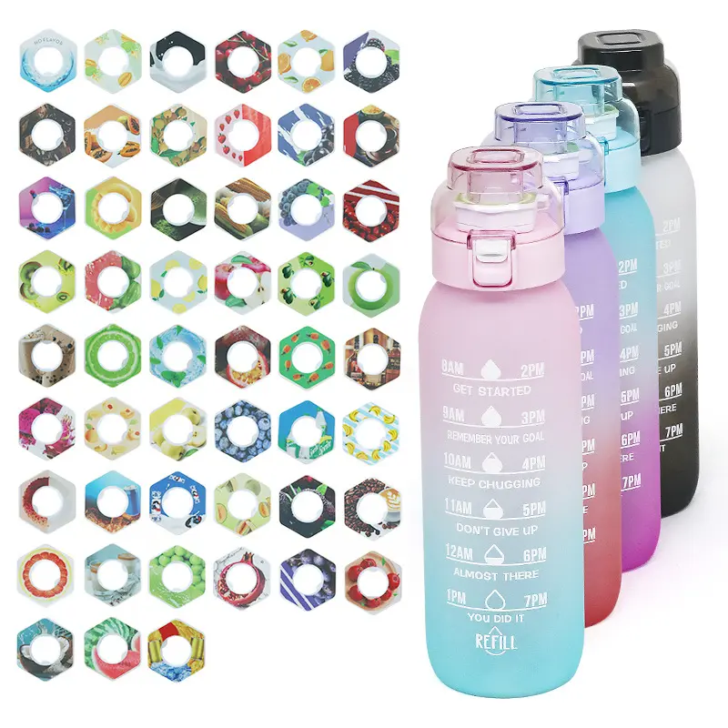 Botol Air olahraga, Tritan BPA 1000ML bebas warna campuran rasa buah Met Smaken aroma udara dengan pod rasa