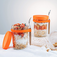 Pot de 10 oz pour Overnight Oats portable avec couvercle anti-fuite et cuillère intégrée pour la préparation des repas du petit-déjeuner et le stockage des salades