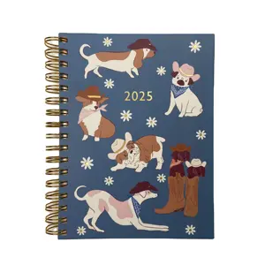 A5 Wholesale Custom 2024-2025 Paper Hardcover Weekly Planner 17-month Calendar Spiral Notebook Dog Printing