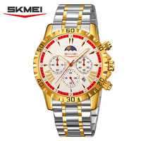 Montre à quartz multifonctionnelle de luxe pour homme, avec cadran en verre, aiguilles en acier inoxydable, six aiguilles, Skmei 9352, résistante à l'eau 3BAR