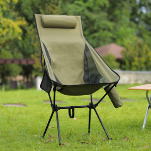 Chaise pliante légère à dossier haut, chaise de camping portable avec appui-tête, chaise de pêche en plein air en maille, 3 couleurs disponibles - Product Image 2