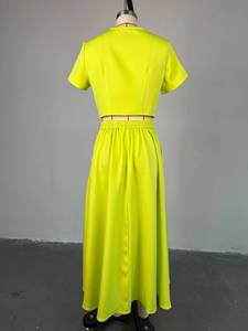 Ensemble de vêtements pour femmes, haut court à manches courtes boutonné de couleur bonbon, jupe en deux pièces, tendance - Product Image 4