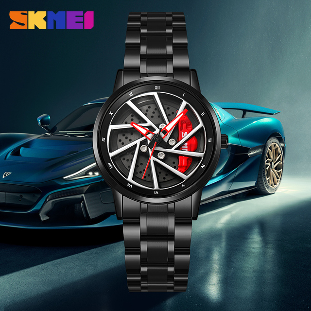 Wholesale Ladies Car Wheel Watch Skmei 2191 Luxury Design Stainless Steel Band Waterproof Turning Flywheel Women Quartz Watches