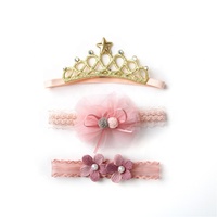 Nouveau style, bandeau élastique à nœud papillon pour fille, bandeau pour cheveux en dentelle, ensemble de 3 pièces, vente en gros d'usine
