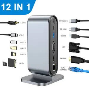 12-in-1 Multifunctional Portable Docking Station USB2.0 Hub Integrated Cable for Laptop Computer for PC and Phone Use