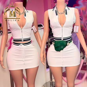 Nuova moda primavera autunno donna abiti <span class=keywords><strong>pantaloncini</strong></span> <span class=keywords><strong>bianchi</strong></span> Top corto e gonna 2 pezzi Casual due pezzi Set due pezzi Set abbigliamento donna - Product Image 1