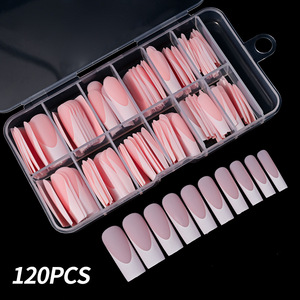 120 faux ongles à presser, design français, couvrance totale, nude, courts et carrés, vente en gros - Product Image 2