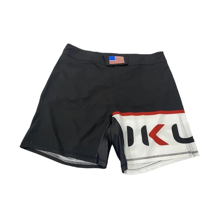 Shorts de mma para boxe, bermuda preta personalizada de fábrica com fenda, atacado, subolmação, muay thai, mma