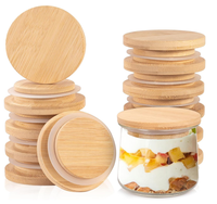 Lot de 2 bols Pyrex de remplacement compatibles avec 4 tasses, 6 couvercles ronds, récipient en verre réutilisable, durable, bocaux de stockage des aliments, couvercles en bois