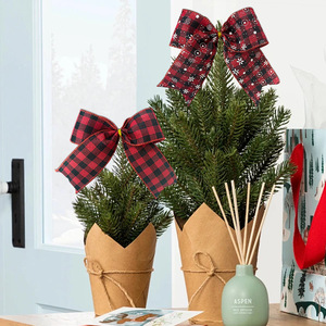Dekorasi Natal banyak lapis pita besar simpul kupu-kupu pohon Natal Linen pita emas merah aksesori ornamen pita - Product Image 3