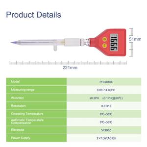 HEDAO PH-98108T थोक उच्च गुणवत्ता पेशेवर प्रकार 0.00-14.00pH कम कीमत मिनी पीएच डिजिटल पीएच मीटर कलम - Product Image 2
