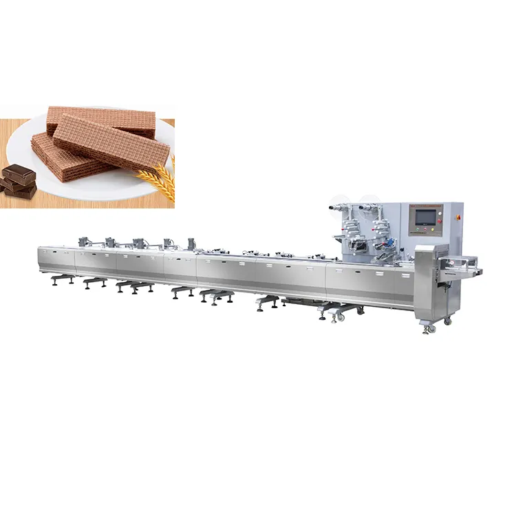 Automatic Feeding Plastic Bag Double Sandwiching Horizontal Pillow Flow Wafer Biscuit Stick Packing Wrapper Machine