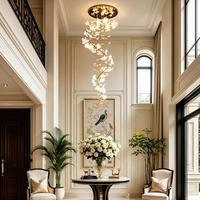Lustre long à fleurs pour escalier, cage d'escalier, salon, blanc, de luxe, suspendu, pour villa, duplex, hall, entrée