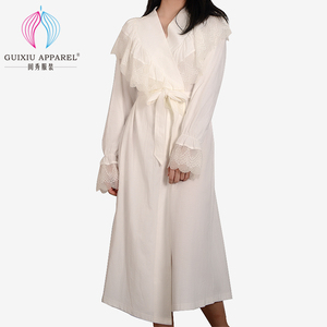 GUIXIU 100% abito di <span class=keywords><strong>cotone</strong></span> per le signore lunghe <span class=keywords><strong>vestaglia</strong></span> un abito lungo decorato con pizzo unico - Product Image 3