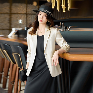 Women's <b>Suit</b> Jacket Off White Single <b>Button</b> Slim Fit Anti Wrinkle Blazer For Work Commuter Autumn Style - Product Image 3