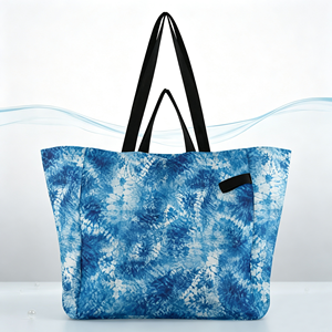 Wholesale Blue Shibori Print Polyester Canvas Tote 32L Double Handle Eco-Friendly <b>Beach</b> Summer <b>Bag</b> - Product Image 1