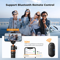 Trépied pour téléphone portable K&F Concept MS08 62''/1,58 m, noir et orange, avec télécommande Bluetooth et adaptateur GoPro