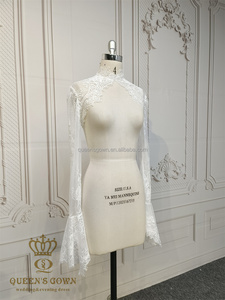 QUEENSGOWN Abito da Sposa Semplice ed Elegante in Morbido Pizzo Chantilly con Top/Maniche Staccabili e Maniche Lunghe, <span class=keywords><strong>Accessori</strong></span> di Alta Qualità - Product Image 2