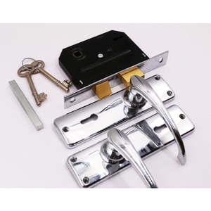 Ensemble de serrures à mortaise en aluminium 5Lever pour portes d'entrée principales, serrure à pêne dormant haute sécurité avec poignée, ensemble de serrures de porte chromées - Product Image 1