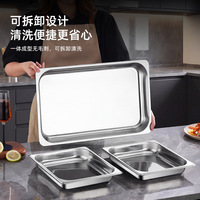 Plat de service rectangulaire en acier inoxydable avec cadre doré, 3 bacs et brûleur à combustible pour la restauration hôtelière (vente en gros)