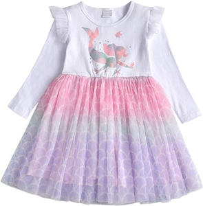 Robes pour filles et enfants personnalisables ODM, respirantes, lavables, à manches longues, à plusieurs couches, en dentelle, imprimées sirène <span class=keywords><strong>princesse</strong></span> - Product Image 1