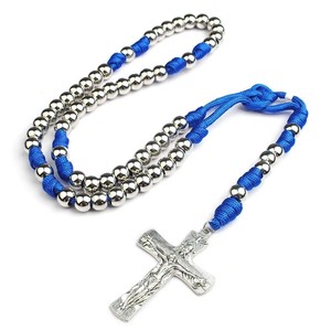 <span class=keywords><strong>Collana</strong></span> <span class=keywords><strong>Rosario</strong></span> con Perline CCB da 10mm <span class=keywords><strong>in</strong></span> <span class=keywords><strong>Acciaio</strong></span> Placcato Blu con Filo Resistente - Product Image 4