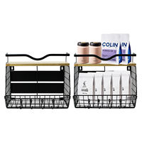 Panier de rangement magnétique en maille métallique en gros, organisateur mural multifonctionnel, étagère de rangement pour fruits avec dessus en bois