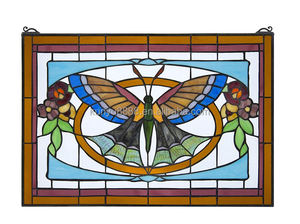 Panneau de vitrail Tiffany personnalisé en cuivre massif à motif floral rectangulaire pour fenêtre ou mur avec chaîne - Product Image 4