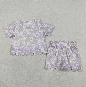 ชุดเซ็ต 2 ชิ้น เสื้อแขนสั้นลายดอกไม้สีสันสดใสขอบหยักสำหรับเด็กผู้หญิงมาใหม่ - Product Image 1