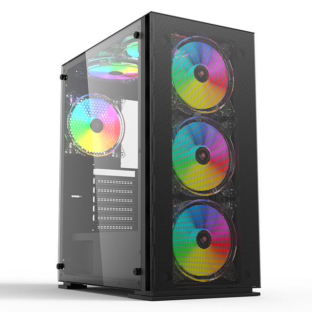 Desktop Metal Front Panel ARGB Fans Tempered Glass Mid Tower ATX Gaming PC Computer Case