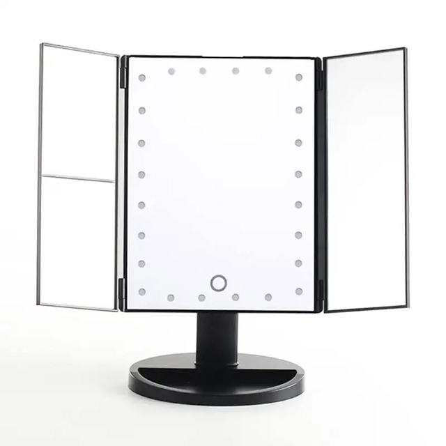 Trifold Cosmetic Vanity Mirror With Led Lights Customized 21 Led Light Usb Charge Battery Powered Folding Cosmetic Makeup Mirror