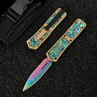 Couteau pliant de luxe avec incrustation de coquille d'ormeau, lame arc-en-ciel en acier 440C, couteau de poche pliant pour le camping en plein air, brise-vitre EDC, cadeau